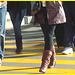 High heeled Boots and tights on yellow lines -  Bottes à talons hauts et collants sur lignes jaunes- Aéroport de Montréal. 18/10/2008
