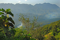 Panorama view to the river and mountain range