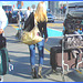 Divinité blonde en jeans et bottes à talons hauts avec boucles - Gorgeous blond Divinity in jeans and high heeled buckled boots- PET Montreal airport.