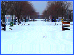 Perspective routière enneigée / Snowy street perspective - Reflet dans l'eau- 9 déc 2008.