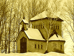 Tour St-Benoit de l'abbaye de St-Benoit-du-lac  /  Québec. CANADA - Février 2009  -  Sepia