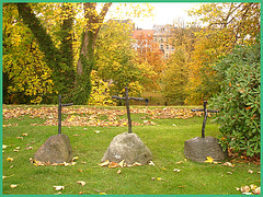 Helsingborg's cemetery - Cimetière de Helsingborg-  Sweden / Suède - Croix modestes sur roche / Modest crosses on rocks / 22 octobre 2008.