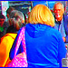 Dame blonde mature et un peu dodue tout en bleu - Blue sexy chubby blond mature Lady - PET Montreal airport / Aéroport Pierre-Elliot Trudeau de Montréal /  Couleurs ravivées.