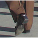 Mature in long pants and chunky heels -  Mature en souliers à gros talons carrés-  PET Montreal airport.
