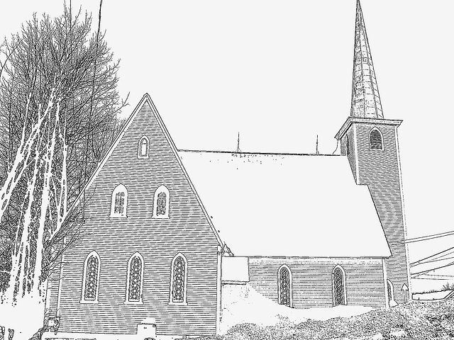 Église St-Augustin de Cantorbery- Austin. Québec- CANADA /   7 février 2009- Contours noirs
