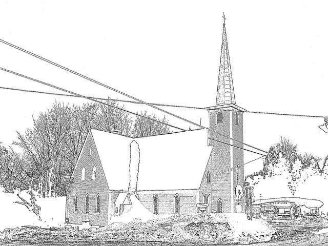 - Église St-Augustin de Cantorbery- Austin. Québec- CANADA /   7 février 2009 - Contours noirs