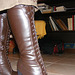 Mon Amie Christiane / Bottes lacées à talons hauts en cuir marron - Brown tied high-heeled boots.