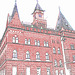 Architecture Viking contemporaine / Majestuous archtectural building  -  Helsingborg  /  Suède - Sweden.  22 octobre 2008  - Contours de couleurs ravivées