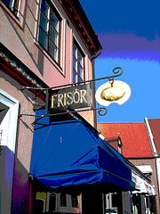 Enseigne publicitaire / Frisör sign -  Laholm / Sweden - Suède.  25 octobre 2008 - Postérisation