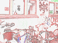 Graffitis Cykler et vélos / Cykler graffitis and bikes -  Copenhague  /   20-10-2008 - Contour de couleurs avec photofiltre.