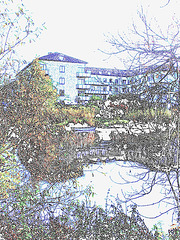 Canards et chaloupe sur la rivière  / Ducks & rowboat by the river  -  Ängelholm / Suède - Sweden.   23 octobre 2008 - Contours de couleurs - Colorful outlines