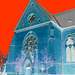 Église de Helsingborg, Suède . 22 octobre 2008-  Effet négatif et ciel rouge