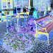 Scène de trottoir fleuri interfloré /  Interflore store scenery.   . Båstad .  Suède /  Sweden.  21 octobre 2008. Effet de négatif et touche de jaune