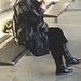 Beret danish mature smoker Lady in chunky flat heeled sexy boots -  La Dame au béret et bottes à talons plats et son péché nicotinien /  Aéroport Kastrup de Copenhague  - 20-10-2008