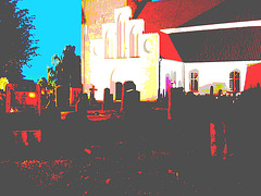 Église & cimetière de soir - Båstad -  Suède /  Sweden.   Octobre 2008 -  Postérisation photofiltrée