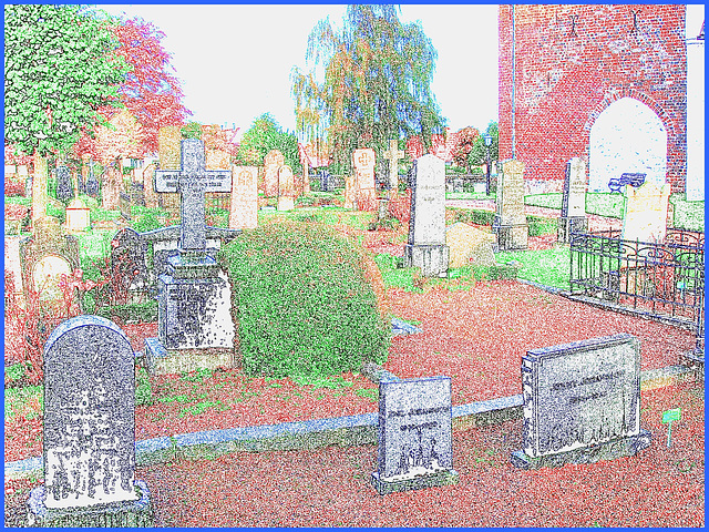 Cimetière de Båstad  /   Båstad  cemetery - Suède / Sweden - 22 octobre 2008 - Photofiltre / Contours en couleur.