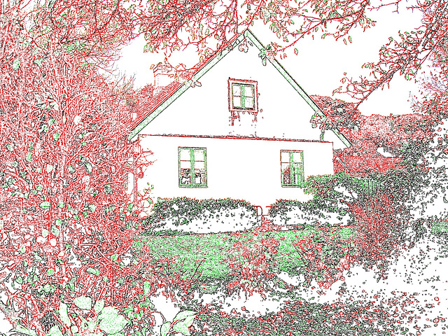 Maison suédoise dans un coin paisible -  Black & White swedish house - Båstad  / Sweden - Suède.   21-10-08 -  Colorful outlines / Contours de couleur