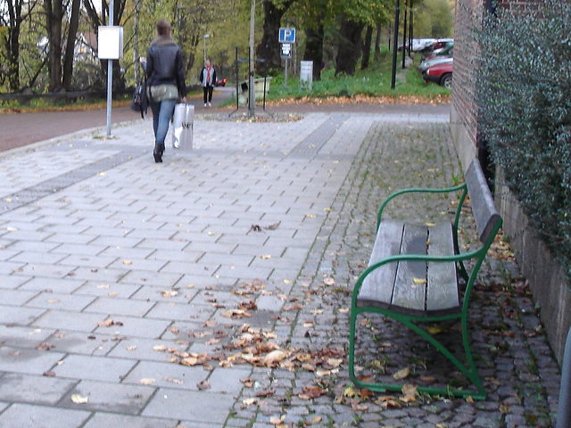 Banc de gare et jolie fille à distance / Train station bench and distant sexy Lady