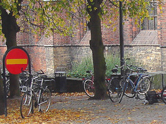 Église et vélos /  Church & bikes scenery  -  Helsingborg / Suède - Sweden.  22 octobre 2008-  Peinture à l'huile / Oil painting artwork
