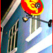 Façade et enseigne " Couronne & cor " /  Crown & horn sign façade /  Helsingor , Danemark - 24-10-08 - Effet négatif et cadre rouge