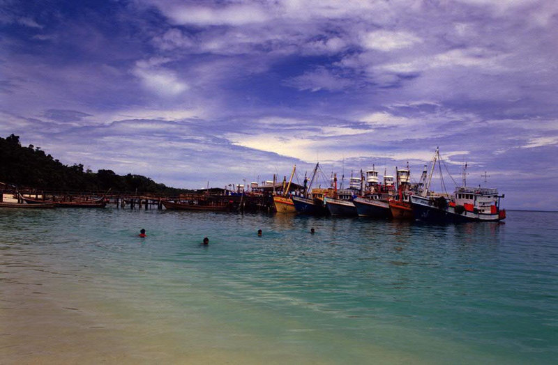 Fishing boats at the pier on Koh Phi Phi Don 1987