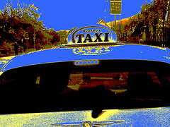 Overby's taxi -  Båstad  /  Suède - Sweden.  21-10-2008 -  Sepia postérisé et ajout intensif de bleu