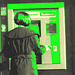 Redhead Lady at the ATM /  Rouquine au guichet automatique -  Ängelholm  /  Suède - Suède.  23 octobre 2008 -  Photo ancienne + avec changement de couleur