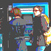 Deux  Suédoises au guichet automatique /  2 swedish ladies at the ATM -  Ängelholm - Suède /  Sweden.  23 octobre 2008 -  Peinture à l'huile postérisée