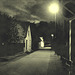 Rue sombre & lampadaire /  Street lamp and narrow street in the dark  - Båstad / Suède - Sweden.  23-10- 2008-  Photo ancienne - Vintage