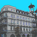 Lampadaires et architecture majestueuse  / Street lamps & towering architecture - Postérisée avec ciel bleu