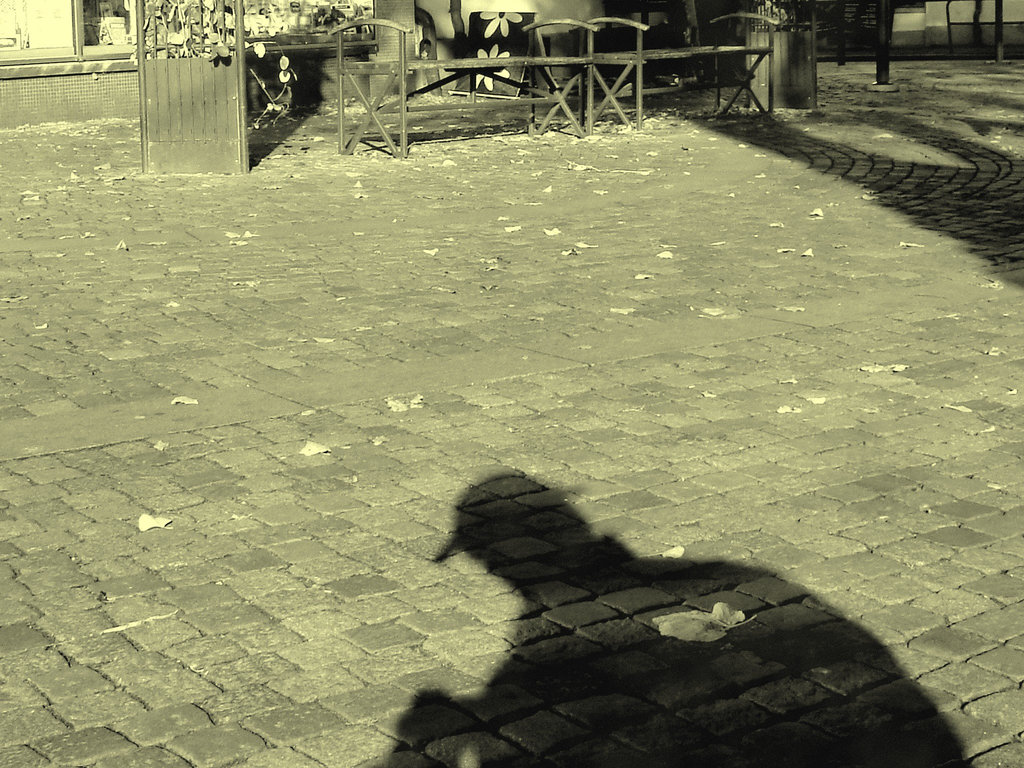 L'ombre du photographe voyeur / Specialbokhandle shadowman candid shooter -  Ängelholm / Suède - Sweden .  23 octobre 2008- Photo ancienne