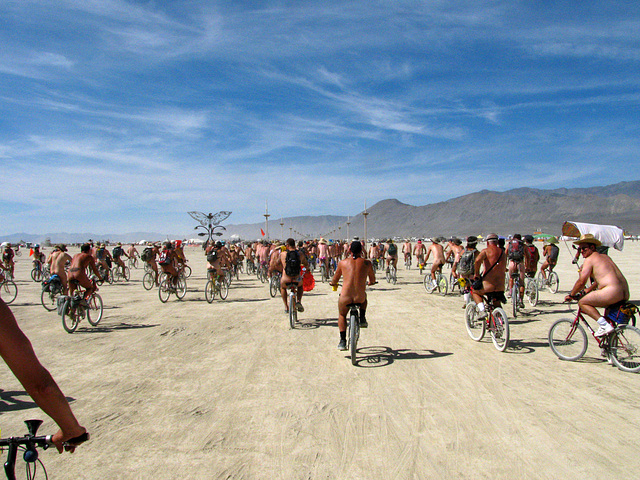 World Naked Bike Ride at Burning Man ROLLS! (0993)