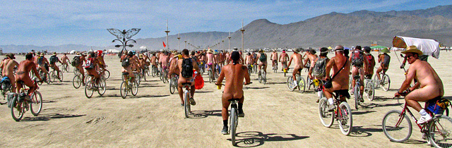 World Naked Bike Ride at Burning Man ROLLS! (0993A)