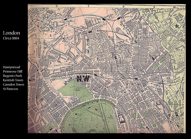 Hampstead Primrose Hill Regents Park Kentish Town Camden Town St Pancras map c1884