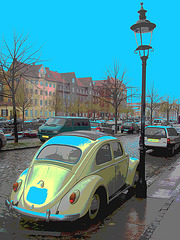 VW et lampadaire /  VW & street lamp - Copenhagen. 26-10-2008 - Effets postérisants