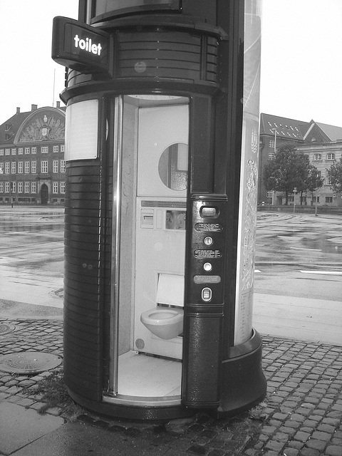 Pour urgence de trottoirs  / Emergency sidewalk toilet.  Copenhague.   26-10-2008- N & B