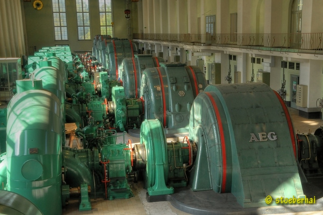 Turbines in the machine hall of hydropower plant "Walchensee"