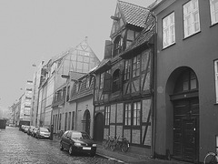 Façade colorée en perspective /  Colourful façade in perspective  -  Copenhague.   26 -10-2008-  N & B