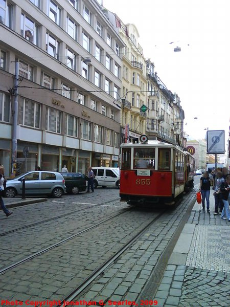DPP #349 with Trailer #855 on Vodickova, Prague, CZ, 2009