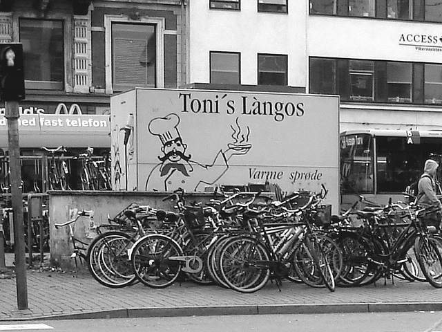 Toni et ses vélos / Toni's làngos and bikes.  Copenhague.  20 octobre 2008  -  N & B