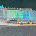 Architecture et bateau de touriste /  Saga Queen boat eyesight.  Copenhagen.  26-10-2008  - Négatif aux couleurs ravivées puis postérisé