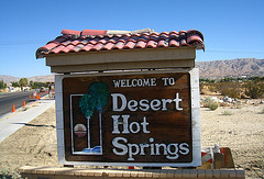 Welcome to Desert Hot Springs sign - Palm Drive & Camino Aventura (4444)
