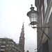 Lampadaire et clocher / Street lamp and church tower.  Copenhague.  26 octobre 2008