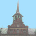 Clocher tordu /  Twisted church tower.  Copenhague.  26 octobre 2008 - Ciel bleu ajouté