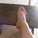 Pied sur banc  / Foot on the bench - Le beau Pied sexy de mon Amie Christiane.