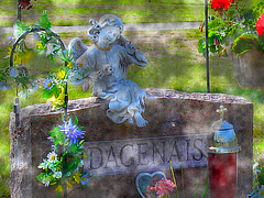 Cimetière St-Charles / St-Charles cemetery -  Dover , New Hampshire ( NH) . USA.   24 mai 2009 - Dagenais. Brume et postérisation