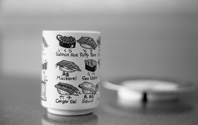 Tea cup at a sushi restaurant