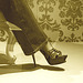 Vitrine podoérotique / Podoerotic shoes window store - PARIS  21 août 2009  -  Cadeau de mon Amie Simona avec permission.  -  Jeans and leopard stilettos sandals. - Jeans and leopard stilettos sandals.  Traitement sépia