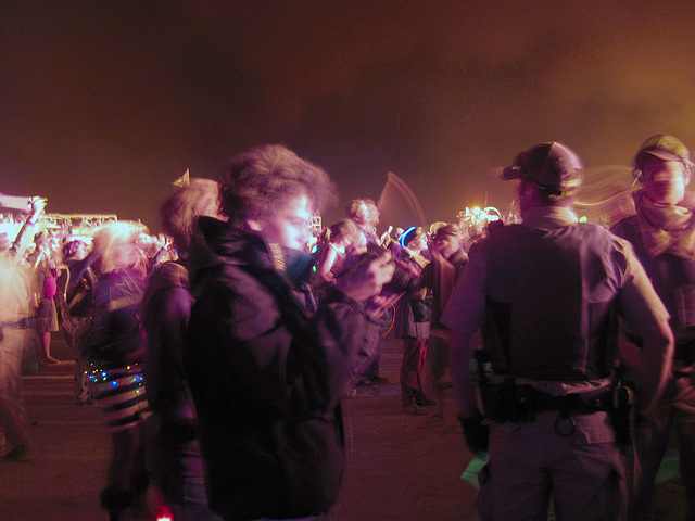 Crowd and Police Watching The Burn (0533)