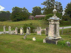 Lake Bomoseen private cemetery. Sur la 4 au tournant de la 30. Vermont, USA - États-Unis. - Postérisation  avec ciel bleu photofiltré